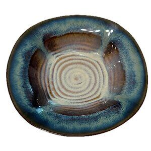 Bill Campbell Blue Drip Glaze Swirl 8.5” Bowl Signed Studio Art Pottery